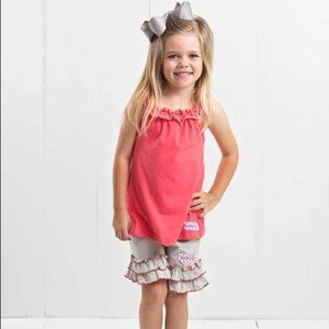 Ruffle Girl Pink & Silver Ruffle Neck Short Set